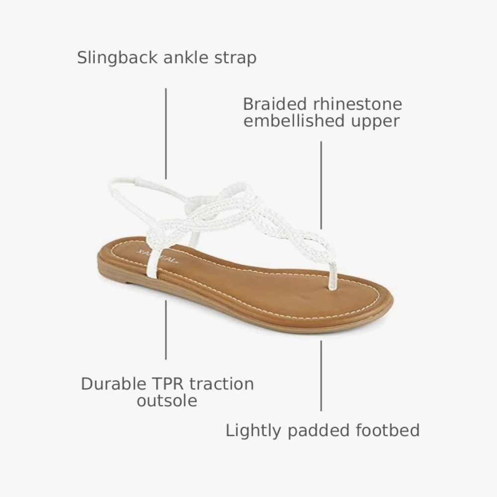 XAPPEAL Akia - Women's Braided Ankle Strap Gladiator Thong Sandals white 8 - Picture 2 of 5